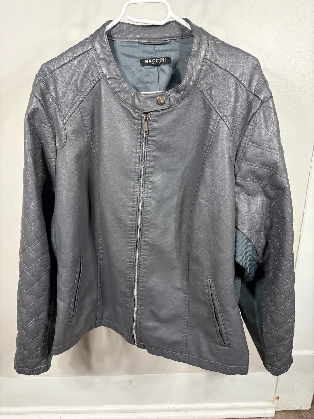 Baccini Gray Faux Leather Moto Biker Jacket Quilted Shoulder 3XL